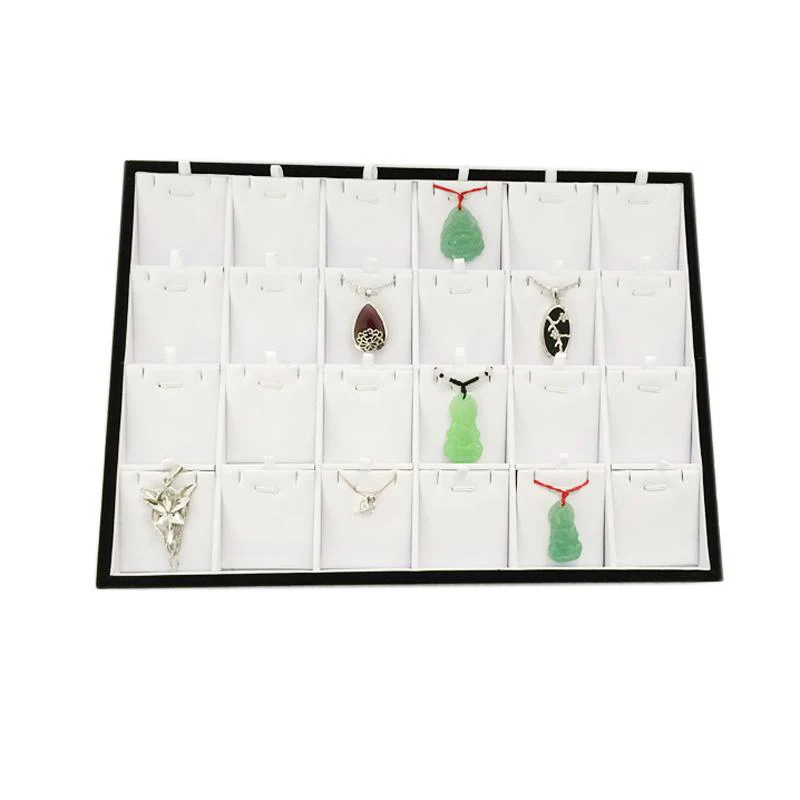 24 Compartments Necklace Pendant Jewelry Tray Showcase Display Storage Organizer Stackable White PU Leather Earring Stand Holder