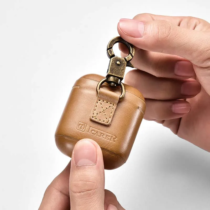 Верхний футляр для наушников Apple airpods ремешок из натуральной кожи с кнопками