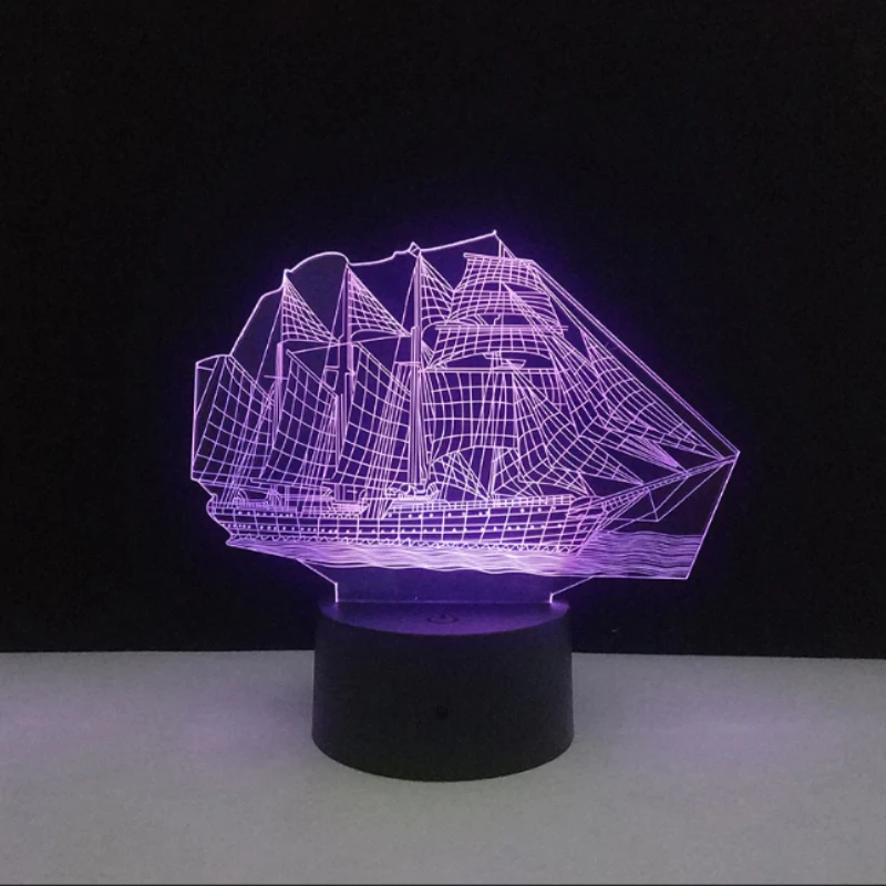 Фото Парусная Морская Лодка Корабль 3D иллюзия RGB ночник кафе домашний стол украшение Парусная Морская Лодка Корабль 3D иллюзия RGB ночник кафе домашний стол украшение