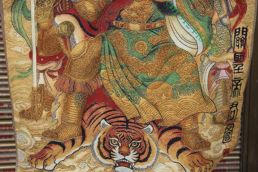 Китайская шелковая вышивка Гуань Гонг Юй Воин Бог 2 гвардей картины Фреска|mural|mural