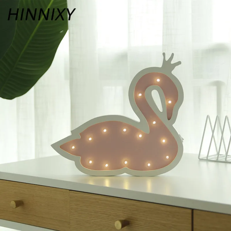 Hinnixy стиль для девочек Лебедь ночник деревянная настенная прикроватная
