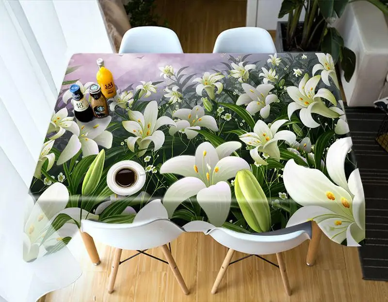 3D Tablecloth Lily Pattern Polyester Dustproof Table cloth Christmas Dinner Decoration Cover | Дом и сад