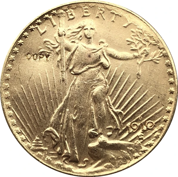

Копия монеты 1910-D $20 St. gauотвос, бесплатная доставка
