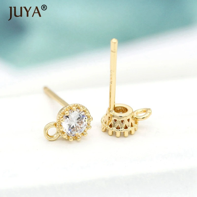 Diy серьги Ювелирные компоненты гипоаллергенный стержень серьги-Крючки микро-инкрустированные цирконием 14 K настоящее золото серьги аксессуары