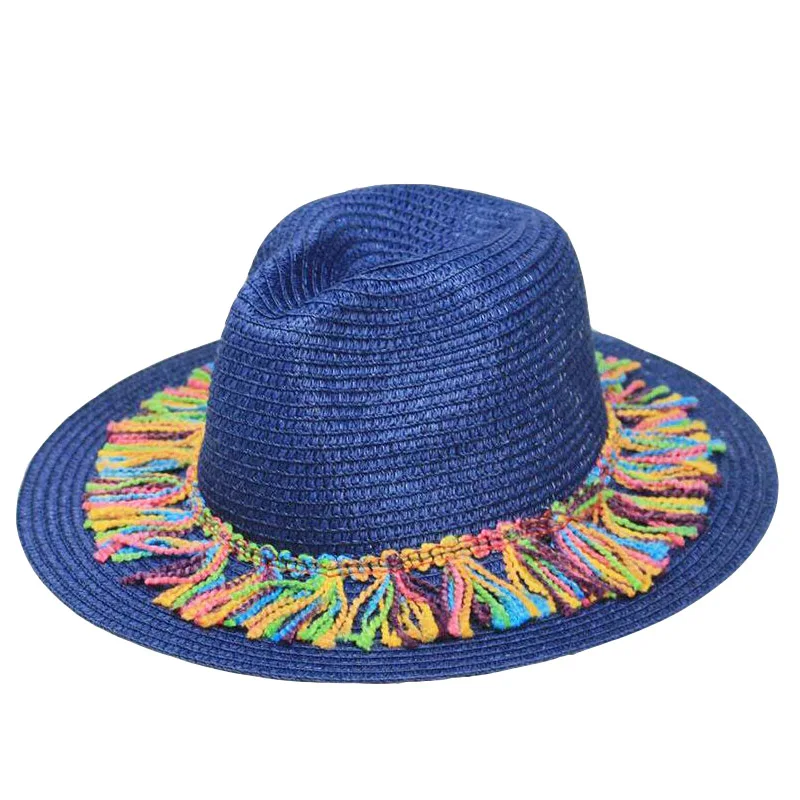 

Summer Hat Women Panama Straw Hat Fedora Colorful Tassels Hat Brim Visor Casual Summer Sun Hats for Women Sombrero 2019