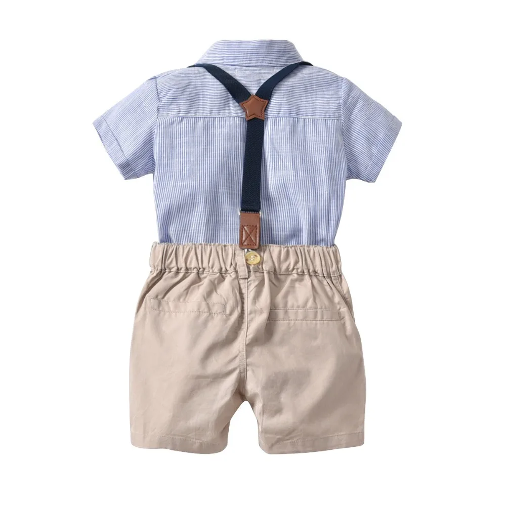 2020 Boys Clothing Suit Set Baby Toddler Kids bow tie rompers + overalls short Infant birthday party Clothes gentleman Outfits |