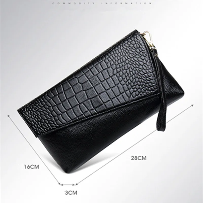 Genuine Leather Clutch Female Large Handbag Messenger Bag Fashion Lady Soft Crocodile Pattern Crossbody Black Commuting SY144 | Багаж и