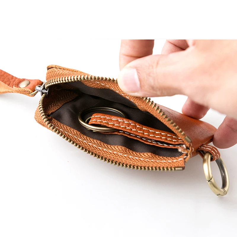Genuine Leather Key Wallet For Men Women Vintage Handmade Small Mini Zipper Car Holder Pouch Coin Purse Money Bag Organizer | Багаж и