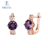 tbjnatural brazil good luster color amethyst gemstone clasp earring 925 sterling silver rose gold fine jewelry for girls gift