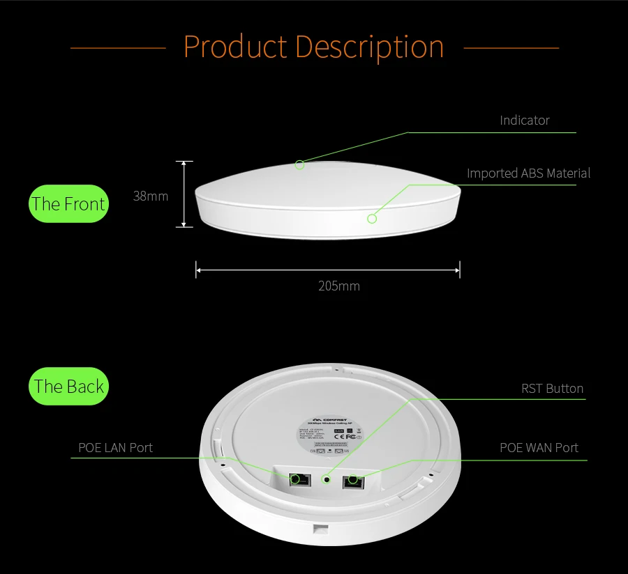 COMFAST 300Mbs Wifi роутер потолочный AP Встроенный усилитель мощности 2 4G расширитель