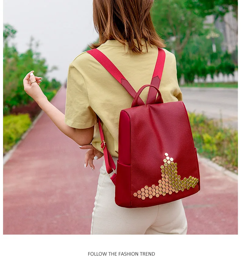 Винтаж Bagpack золото рюкзак с заклепками Для женщин, школьные рюкзаки для девочек-подростков, анти-кражи рюкзак для путешествий Mochila mujer