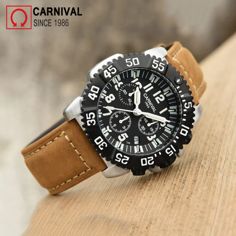 Часы Carnival T25 Tritium для мужчин спортивные часы ныряния с секундомером роскошные от