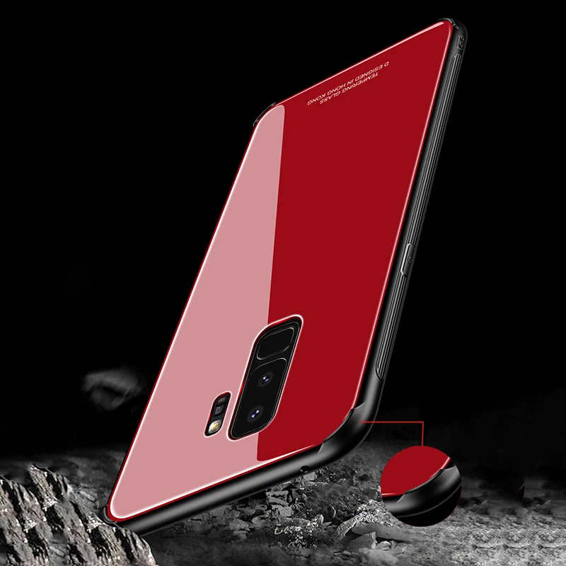 MAKAVO for Samsung Galaxy S9 Case Luxury Tempered Glass Back Cover Note 9 Hybrid Shockproof Hard Plus |