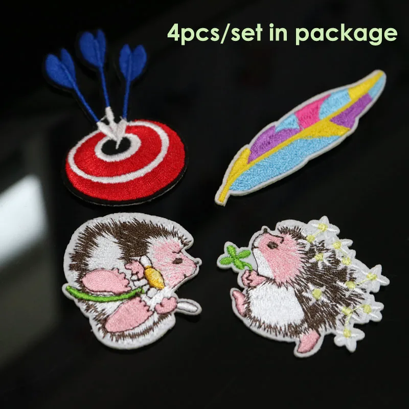 

4pcs/set carton feather animals patches for clothing Small embroidery ironing applique parches sticker for bags backpack jeans