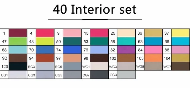 40 interior set TOUCHNEW 30/40/60/80 Цвета маркер для рисования на спиртовой основе Маркеры Набор ручек для рисования манга двойной головой художественный эскиз маркер ручки для дизайна - Цвет: 40 interior set