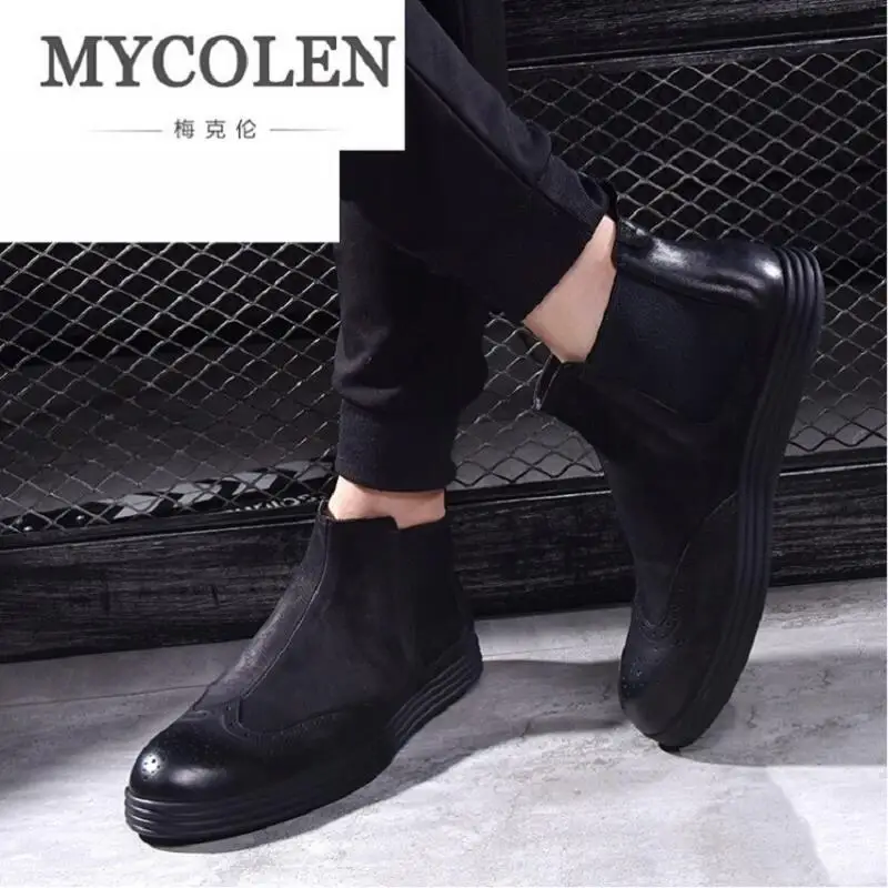 MYCOLEN/мужские ботинки челси из натуральной кожи в стиле ретро модная однотонная