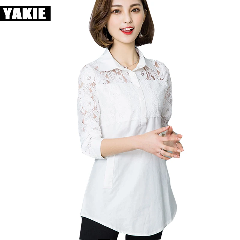 Большие размеры 4XL Blusas Femininas 2017 женские блузки кружевные рубашки с длинным