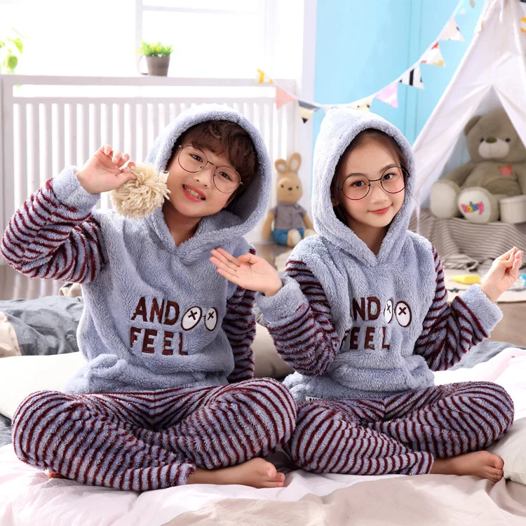 Пижама из кораллового флиса для мальчиков и девочек детская Фланелевая пижама