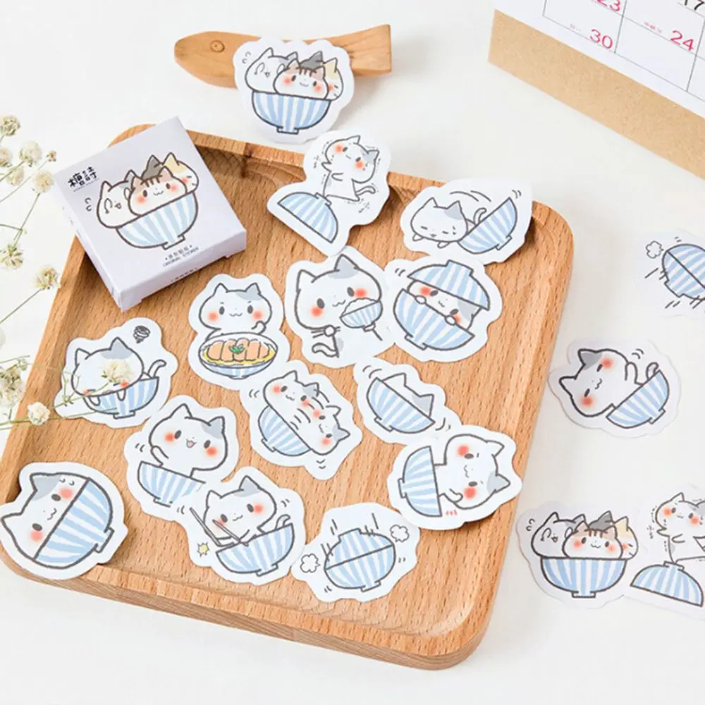 

45 pcs/lot Cute Bowl Cat Paper Decorative Adhesive Stickers Cartoon DIY For Diary ALbum Decoration Scrapbooking Stickers
