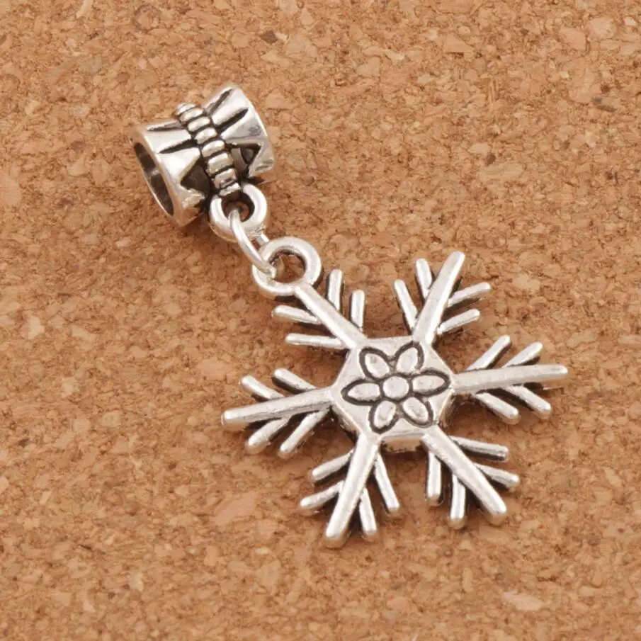 

19pcs Christmas Snowflake Metal Big Hole Beads 18.8x35mm zinc alloy Fit European Bracelets Jewelry DIY B738