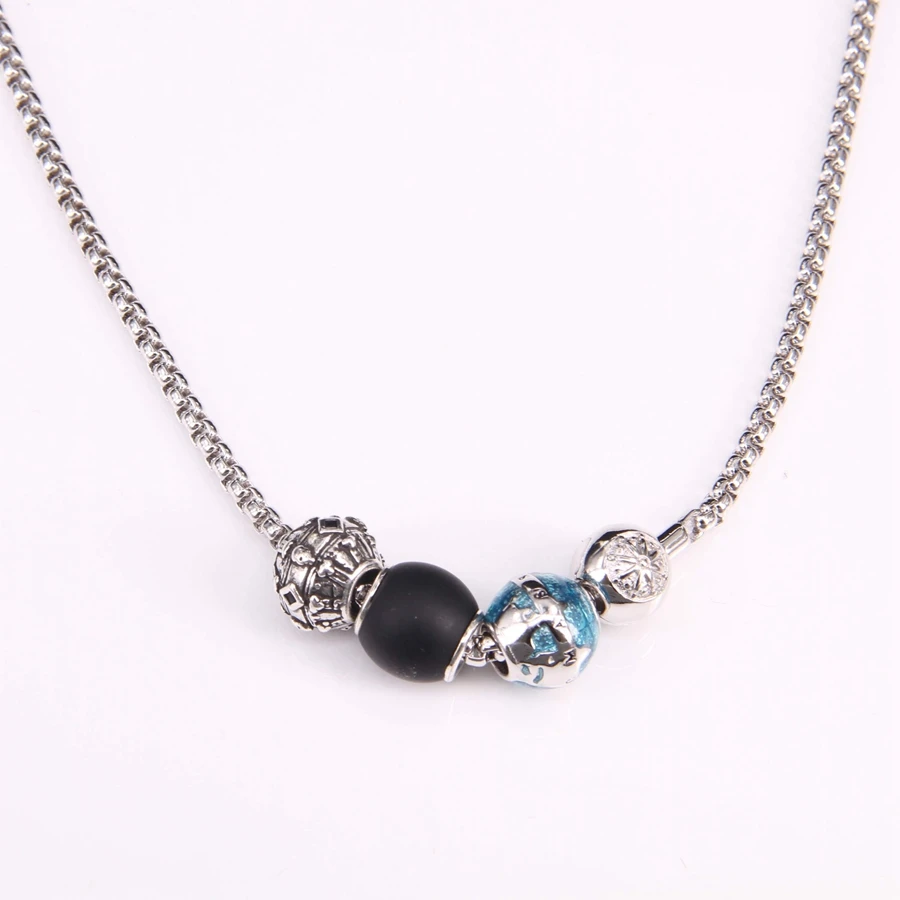 Томас зигзаг и обсидиан бисера Цепочки ожерелья Fit карма бисер Европейский Rebel Heart