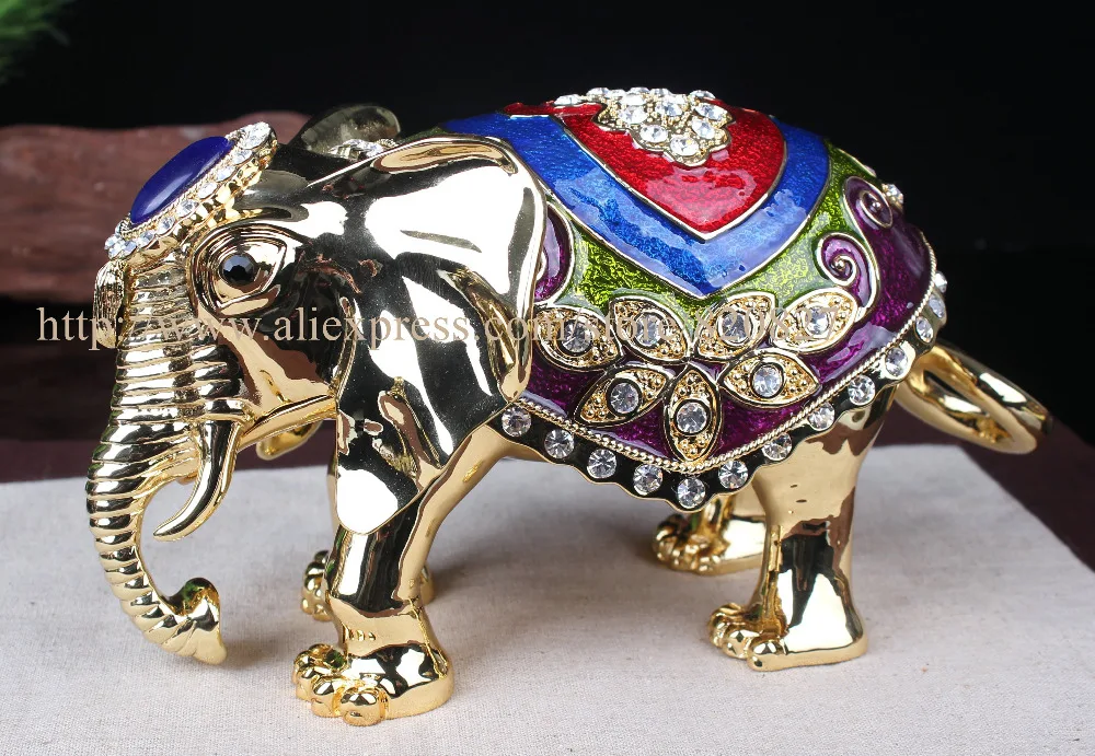 Big Elephant Trinket Box Enamel Over Pewter Elephant Decorative Jewelry Trinket Box Animal Thailand Gift Good Luck Keepsake