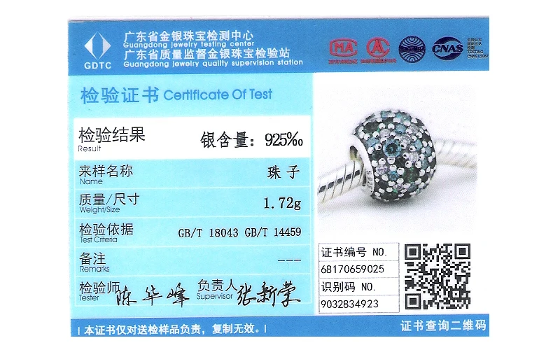 

Authentic 925 sterling silver charm with green cubic zirconia&green crystal Charms fits pandora bracelets 2015 Fashion
