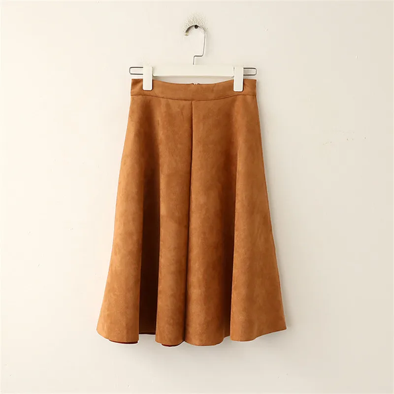 Для женщин Suede A-Line Skirt 2018 Новая европейская мода молнии Винтаж юбки Повседневное