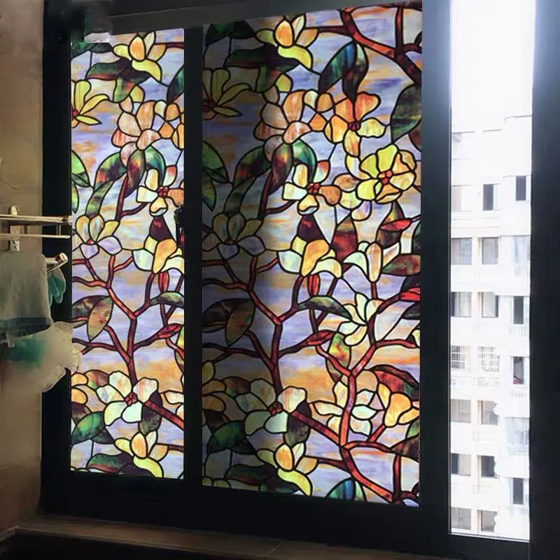 

Magnolia Glass Sticker Window Film Stained Static Cling home door frosted Self-adhesive decorative films 40/45/50/60/70/80*100cm