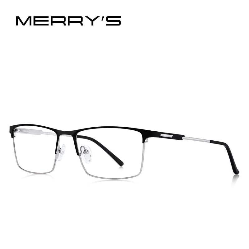 Merry's, мужские титановые очки, оправа, мужские, квадратные, ультралегкие, сплав, для глаз, по рецепту, очки, полуоптические, S2047 - Цвет оправы: C03 Black Silver