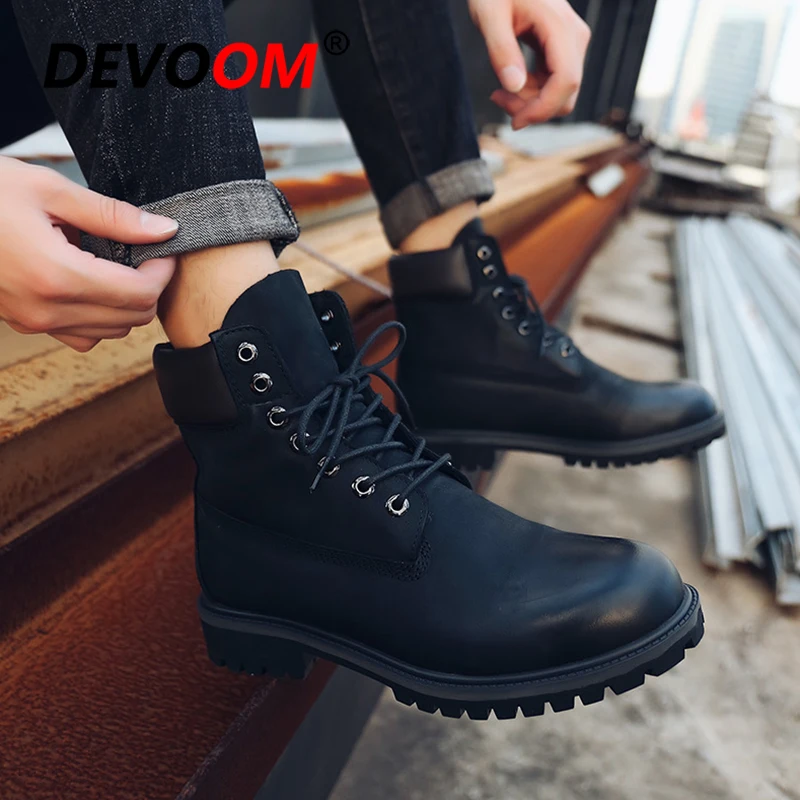 Мужские классические ботинки черные кожаные рабочие уличные кроссовки унисекс