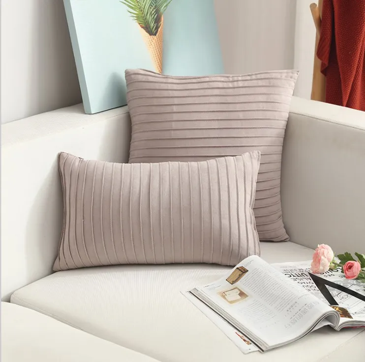 pink grey Вышитый Чехол для подушки с ручной складкой, розовый, серый, в полоску, для дома, декоративная наволочка для подушки, пиломатериал, наволочка 45X45 см/30x50 см - Цвет: pink grey