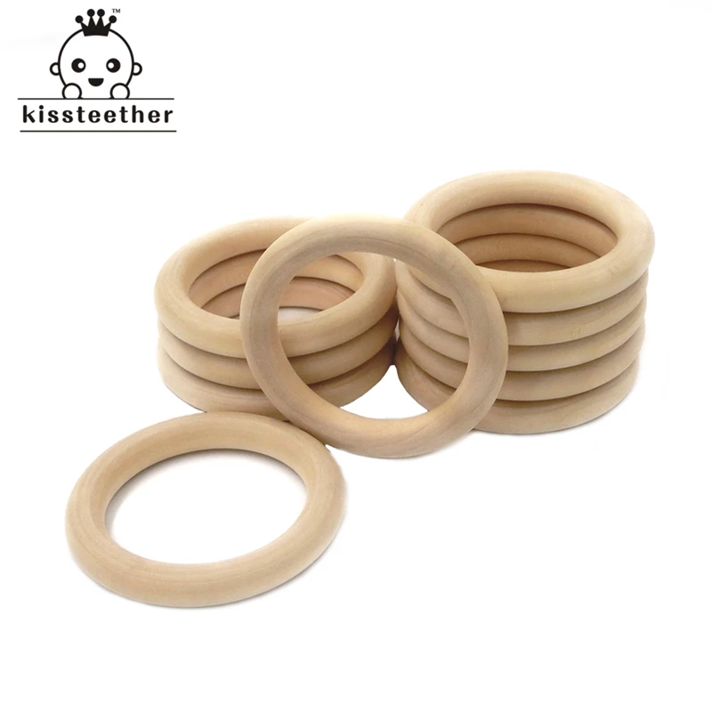 

25mm-68mm(0.98''-2.67'')20pcs Nature Wooden Ring Teether Montessori Baby Toy Organic Infant Teething Toy Accessories Necklace