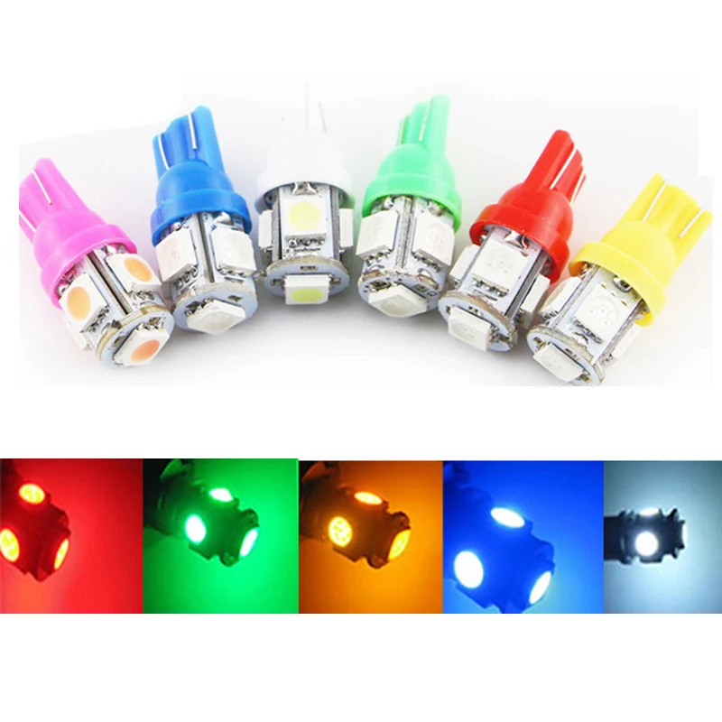 

100X Truck Led 12V 24V T10 W5W 5 SMD 5050 LED 5SMD 5LED Clearance Light Parking Indicator Reading Lamps White Ice Blue Red