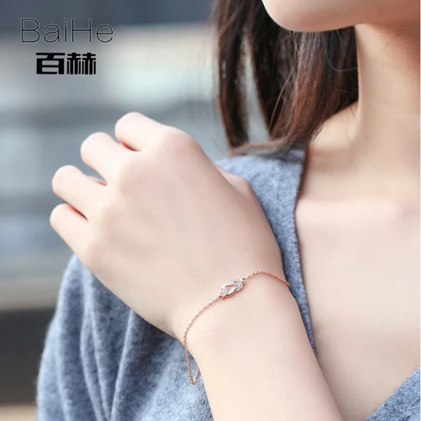 BAIHE Solid 14 K желтое золото 0.05ct Сертифицированный H/SI натуральные Алмазы обручальные женские классические ювелирные изделия браслет
