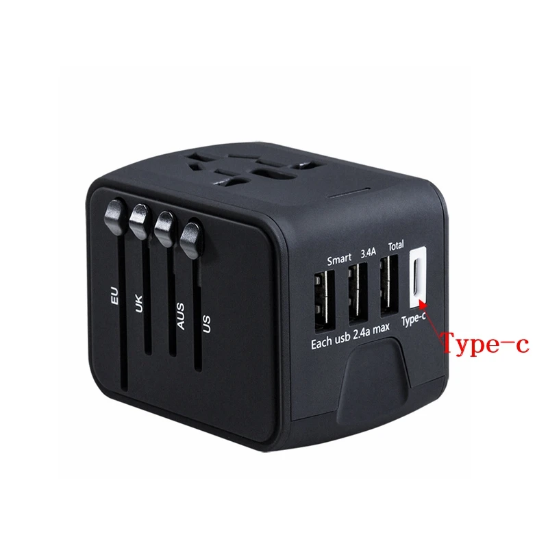 3 USB 1 Type-c black Адаптер для путешествий Универсальный адаптер питания зарядное устройство по всему миру адаптер настенные электрические вилки розетки конвертер для мобильных телефонов - Цвет: 3 USB 1 Type-c black