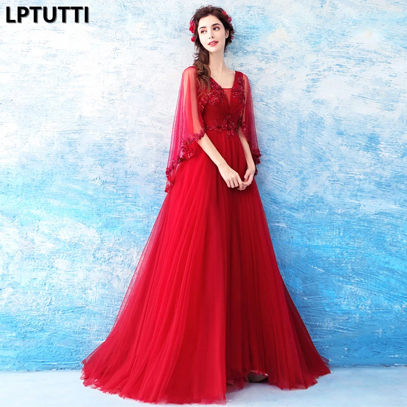 Женское длинное вечернее платье с бисером кружевом и длинным рукавом | Свадьбы