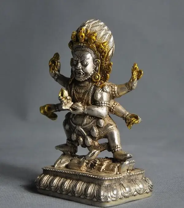 5 &quotСтарый тибетский буддизм Серебряная позолоченная Mahakala Vajrakilaya божество Будда