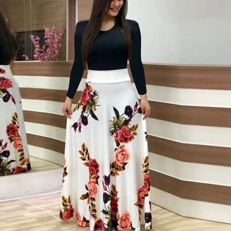 White Long Sleeve 4 Laamei женское платье с принтом в стиле бохо, сексуальное винтажное женское платье-карандаш с цветочным рисунком, вечернее платье для вечеринки, облегающее платье, посылка на бедро, Vestidos - Цвет: White Long Sleeve 4