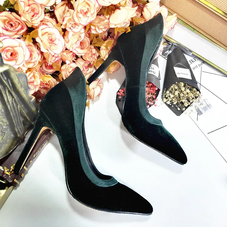 

Hot Spring Summer Shoes Woman Velvet Shallow High Heels Pumps Designer Woman Dress Party Slip On Pumps Mujer Sexy Pumps Shoes