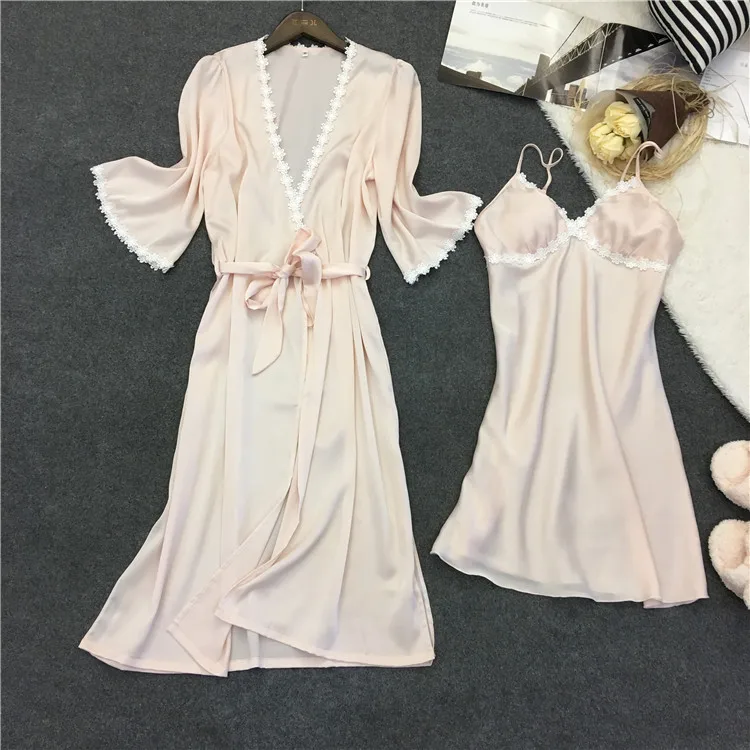 Темно синий весенний сексуальный халат кимоно комплекты для сна Женский