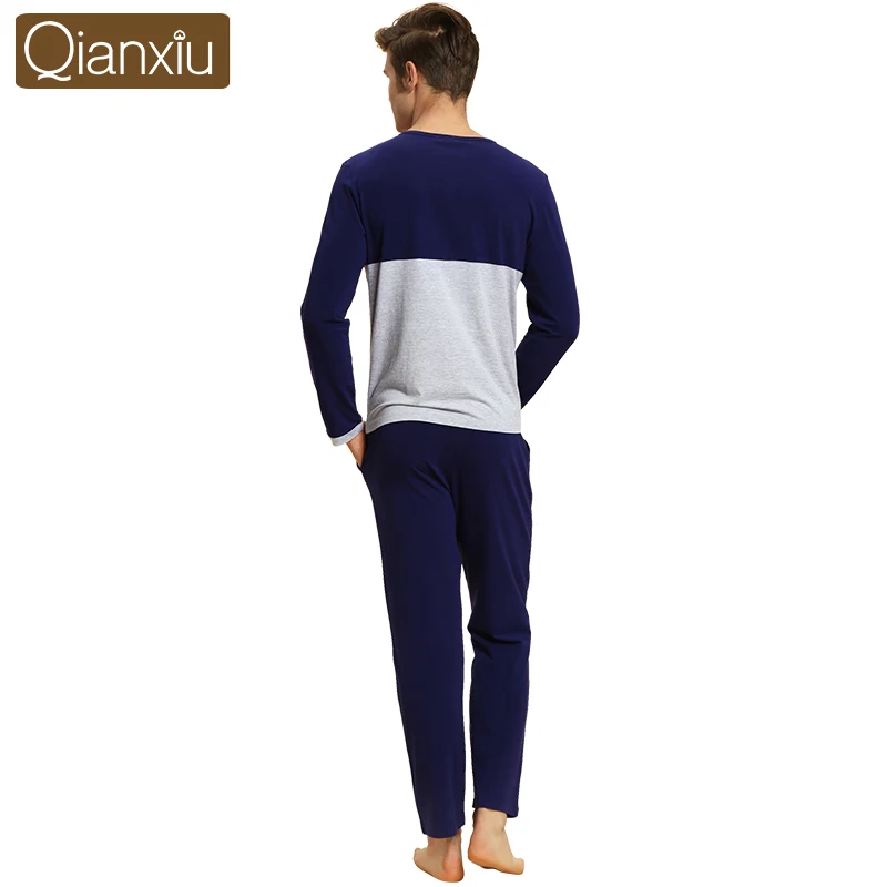 Мужская Повседневная Лоскутная Пижама комплект из футболки с круглым вырезом и