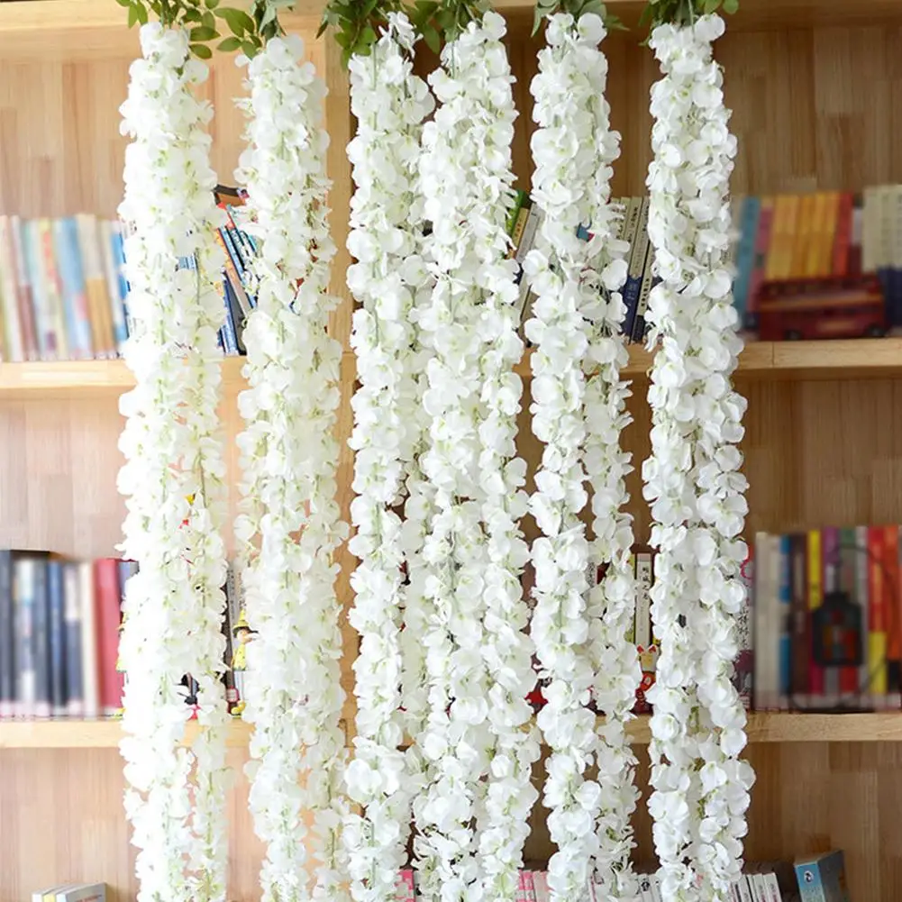 

1,4 метров в длину, имитация украшения для вечеринки и свадьбы, длинный Цветок из трех веток глицинии, декоративные искусственные цветы для с...