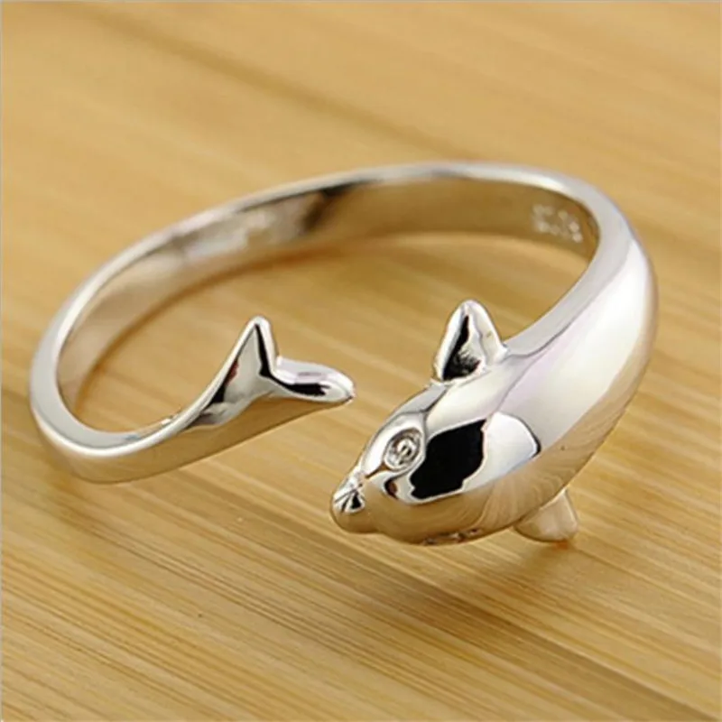  Cute Dolphin Lover Rings For Girl Jewelry Trendy Silver Plated Women Bride Wedding Party Bijou Christmas | Украшения и