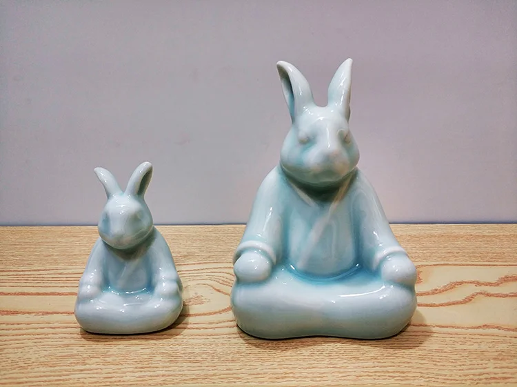 

ceramic Zen meditation rabbit home decor craft room decoration Bunnies ornament porcelain animal figurines office decorations