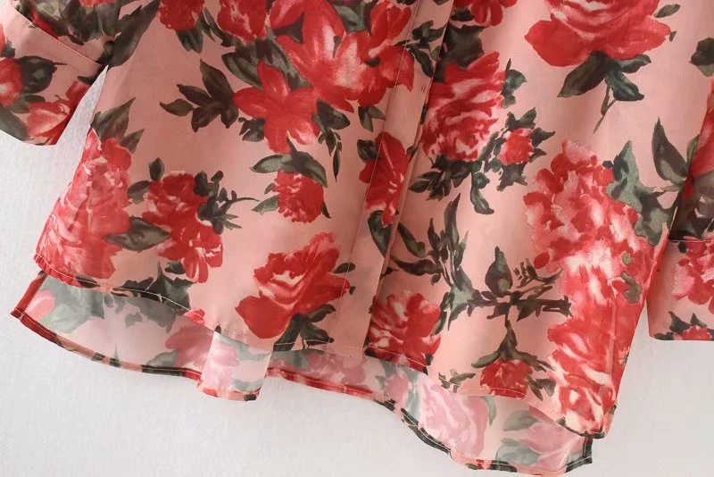 Ladies Chiffon Long Sleeve Blouse Flower Print Turn Down Collar Plus Size Loose Women Autumn Tops ZA8958 |
