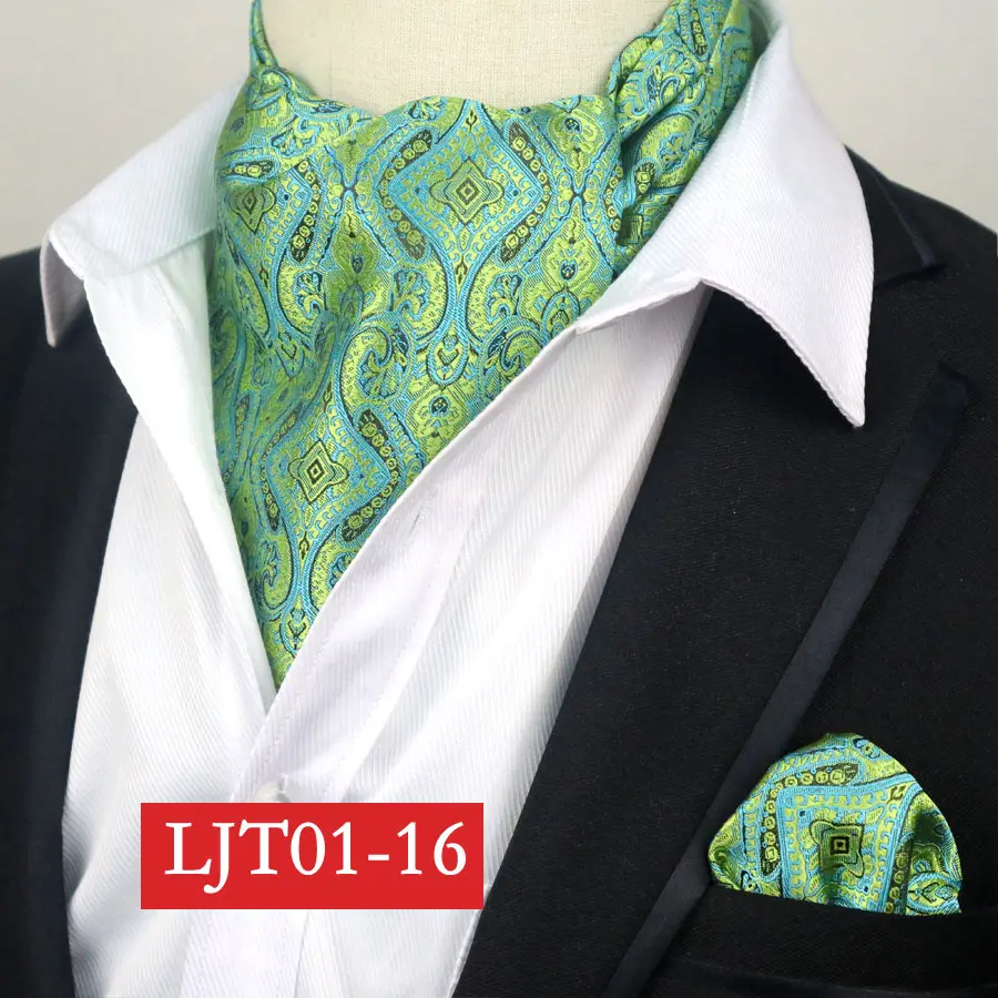 LJT01-16 YISHLINE винтажный Шелковый мужской аскотский галстук и платок Набор Цветочный Пейсли Карманный квадратный галстук наборы для свадебной вечеринки - Цвет: LJT01-16