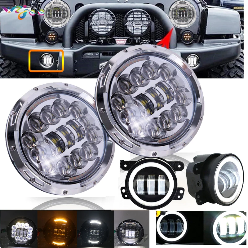 Wzjoo 7 дюймовый светодиодный фар + 4 дюйма LED противотуманная фара для lada niva 4x4 suzuki