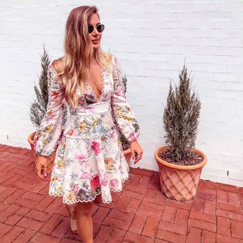Boho Inspired Resorted 2019 HEATHERS FLOUNCE Summer DRESS V-neck Sleeves Women Party Dress Flared Scalloped Trim Vestidos | Женская