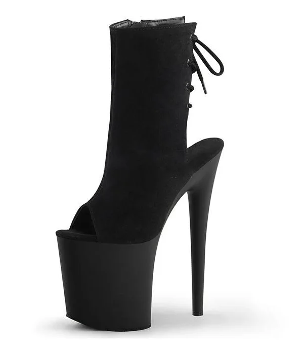

Women Shoes Boots 2018 Peep Toe Lace-up Black White Leather Platform Rock Boots Cut-out Stiletto Heel Gladitor Sandals Boots